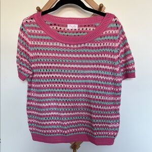 Pink Lily Pink and Blue Crew Neck Sweater